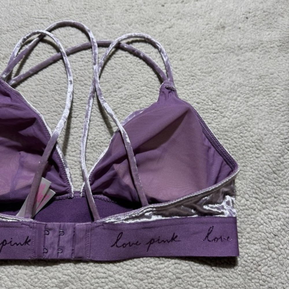 Pink Victoria Secret Bra Womens Medium Bralette Strappy Lilac Crushed Velvet - Picture 10 of 12